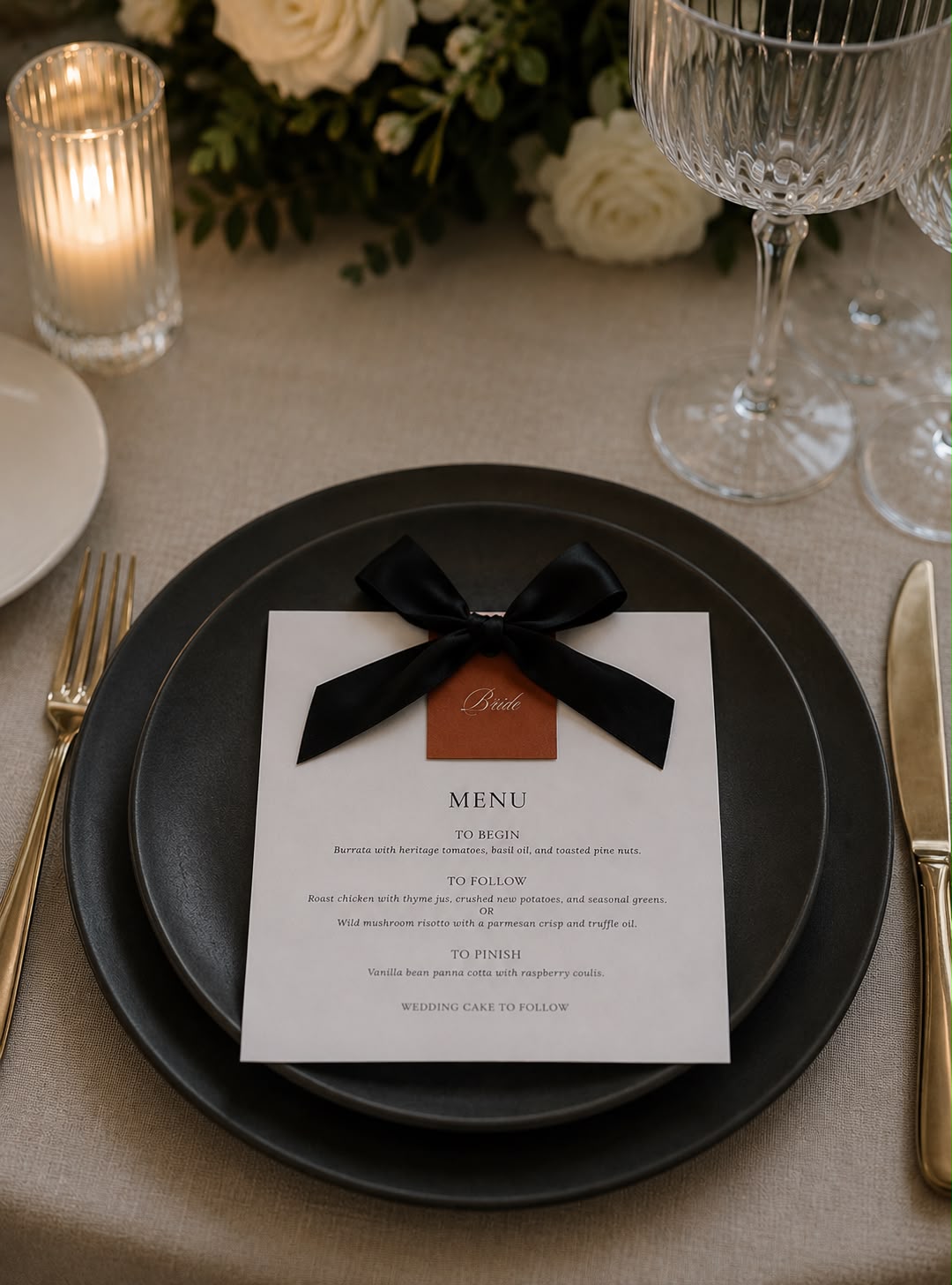 Belle Menu | With Name Tag & Bow