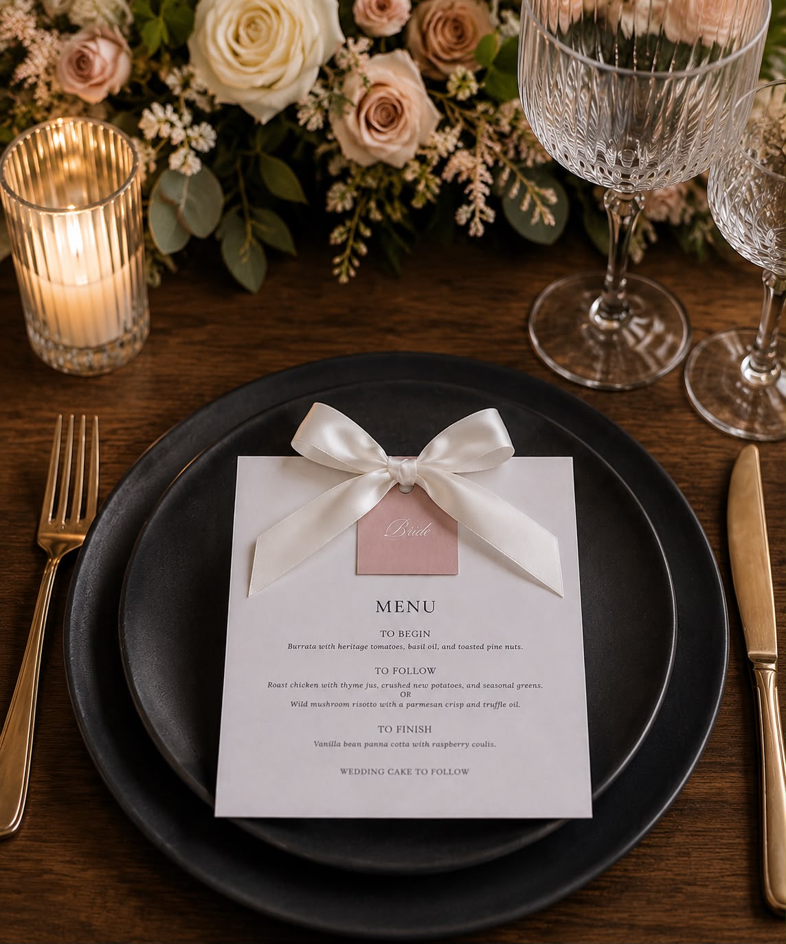 Belle Menu | With Name Tag & Bow