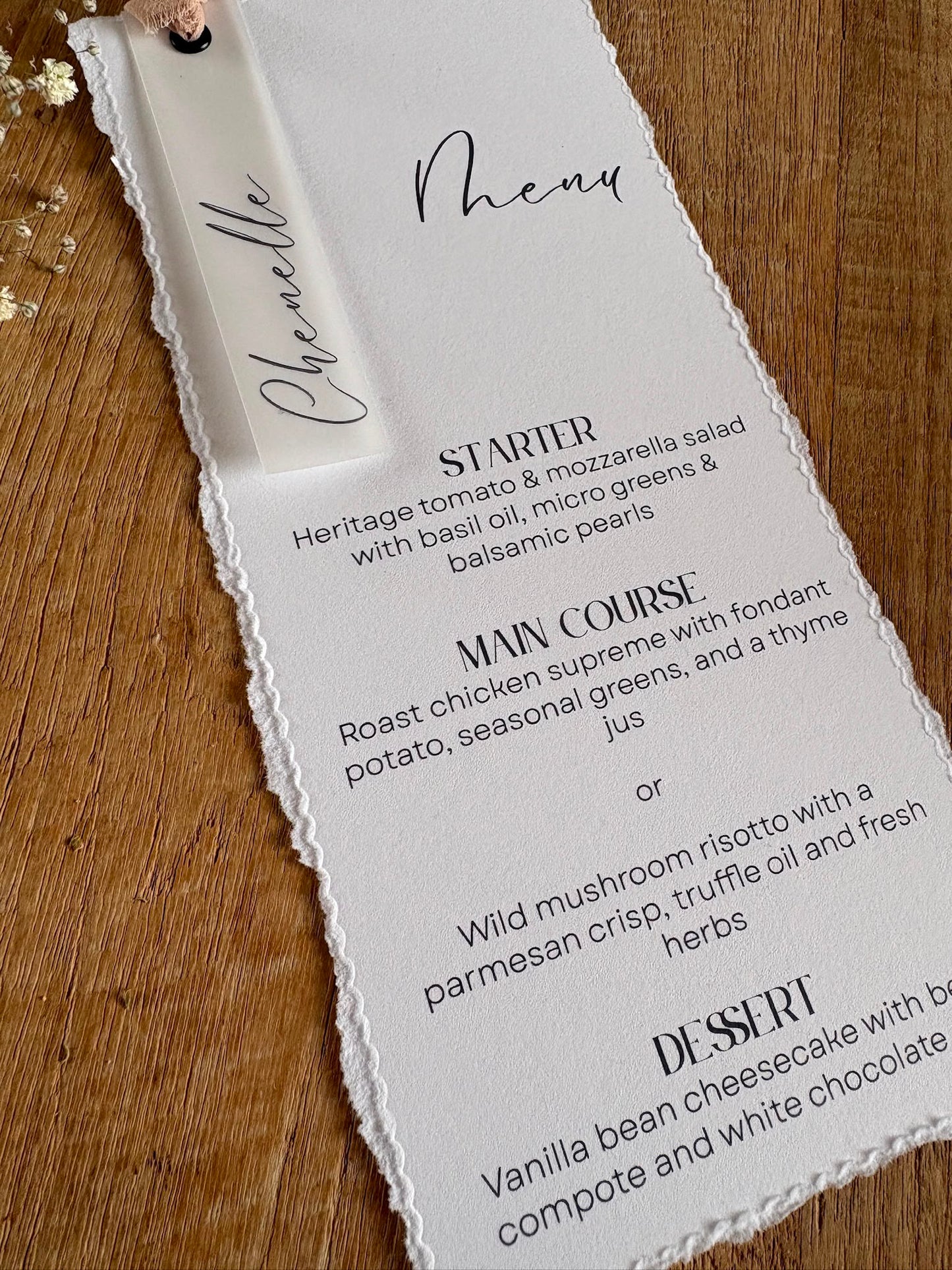 Amelia Menu | With Name Tag